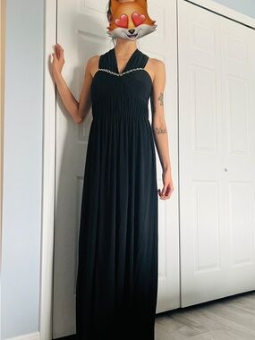 BCBGeneration Black Halter Maxi Dress with Chain Detail